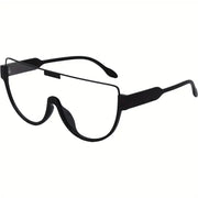 Stylish Large Size Flat Top Sunglasses – Unisex Black Frame Oversized One-Piece Lens Eyewear