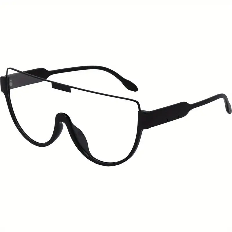 Stylish Large Size Flat Top Sunglasses – Unisex Black Frame Oversized One-Piece Lens Eyewear