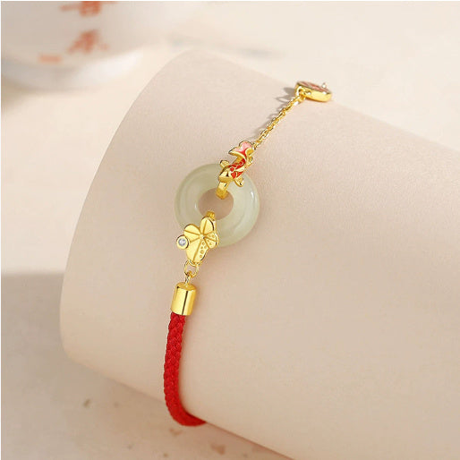 Women's Jade Red Rope Bracelet With Koi Peace Buckle