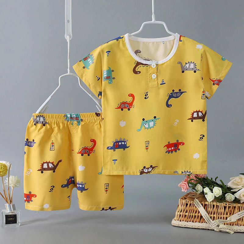 Children's Short-sleeved Shorts Cotton Silk Summer Suit