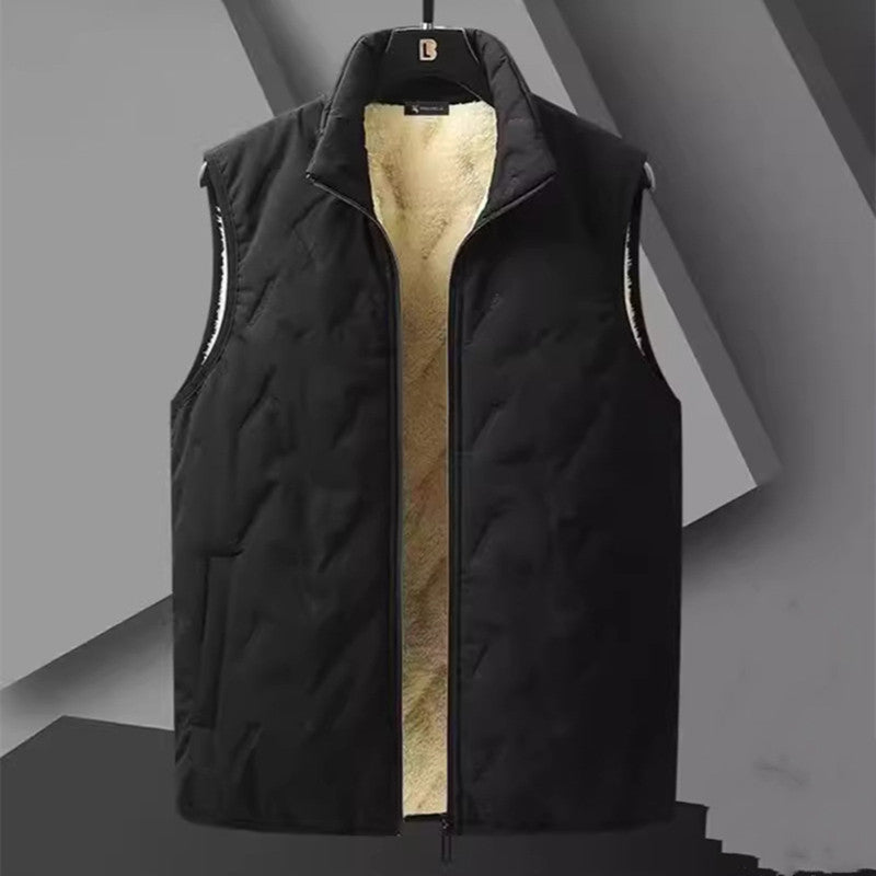 Mens Cotton Vest Velvet Stand Collar Relaxed Fit Casual