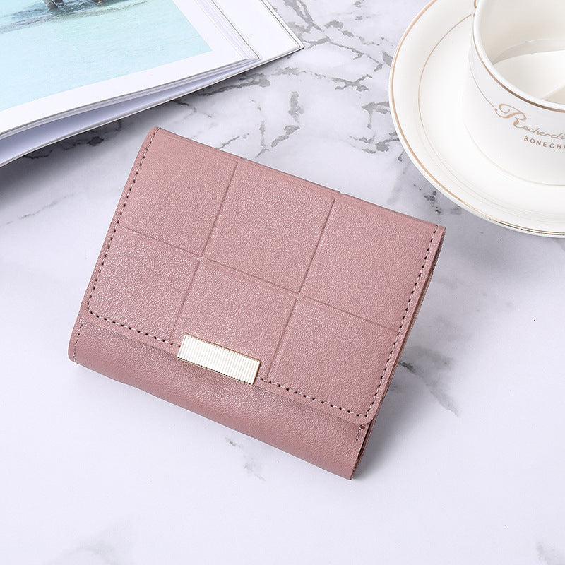 Women's Short Three Fold Multiple Card Slots Large Capacity Zipper Coin Purse