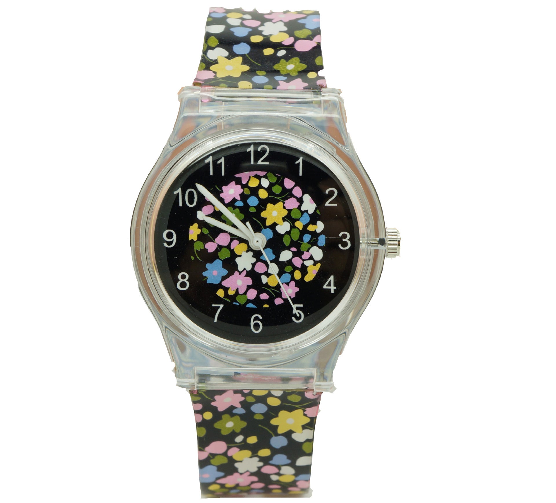 Korean Style Floral Round Dial Children’s Quartz Watch with PVC Strap