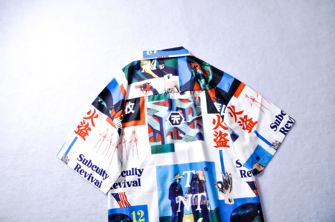 Summer Tide Casual Loose Floral Short-Sleeved Hawaiian Shirt for Men and Women Beachwear