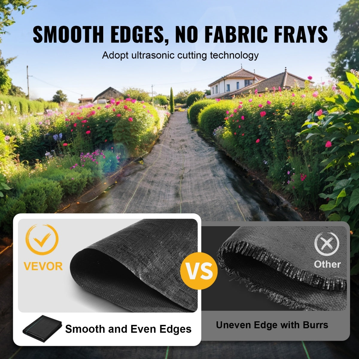 VEVOR Garden Weed Barrier Fabric, 5.8 OZ Heavy Duty Landscape Fabric,Weed Block Control For Garden Ground Cover, Woven Geotextile Fabric For Landscaping, Gardening, Underlayment, Black