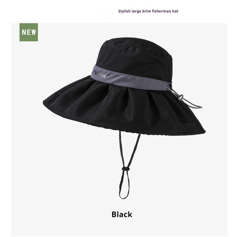 Velvet Vinyl Big Brim Fisherman Hat Outdoor Casual Sun Protection