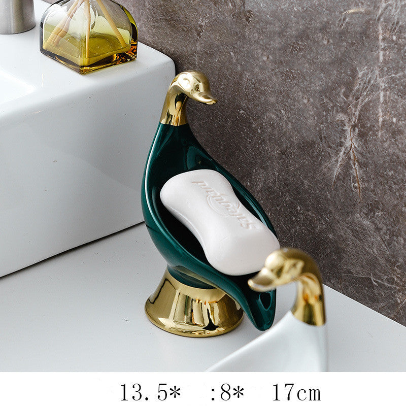 Creative Swan Ceramic Soap Rack – Non-Slip Household Bathroom Holder