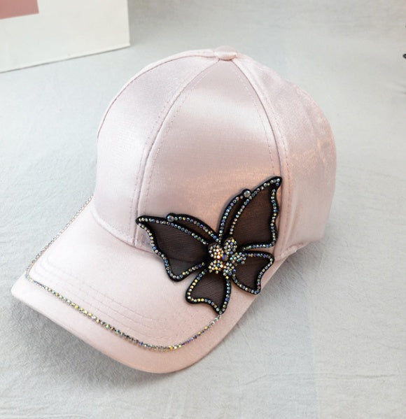Elegant Satin Rhinestone Baseball Cap with Diamond Accents