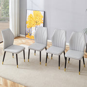 Set of 4 Light Gray Modern Dining Chairs with Stylish PU Patterned Backrest and Black Metal Legs