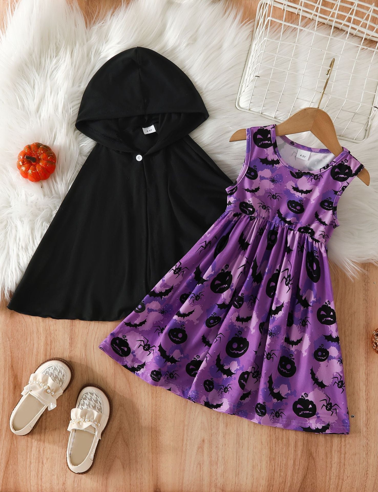 Halloween Cloak Hooded Top Printed Dress