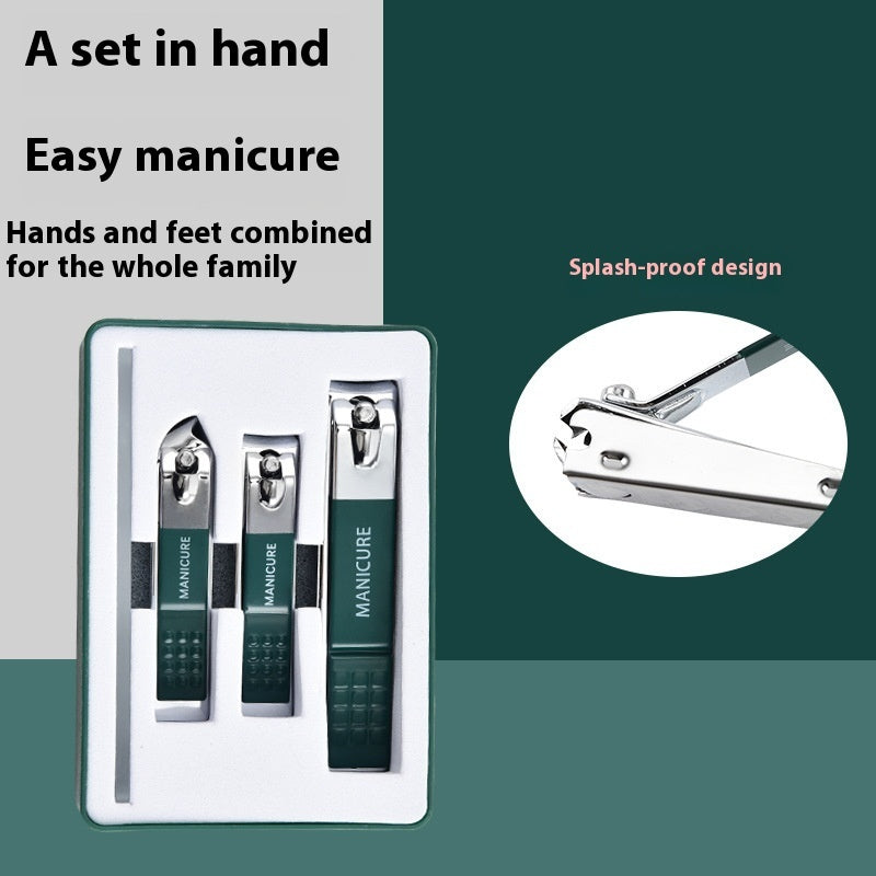 Dark Green Nail Clippers Four-piece Anti-splash Nail Scissors