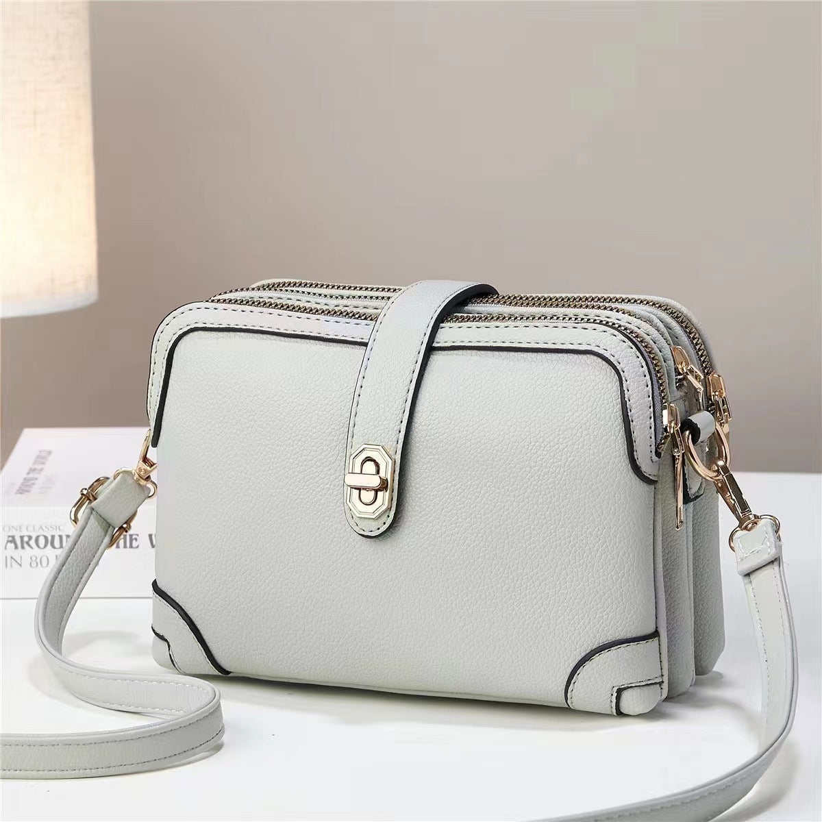 Multi-Layer Lychee Pattern Soft Leather Crossbody Bag – Western Style Small Square Shoulder Bag