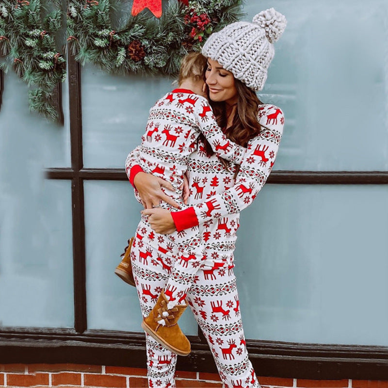 Elk Print Casual Home Pajamas Parent-Child Set