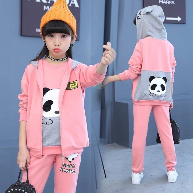 Girls Three Piece Polyester Suit Set Regular Fit For School
