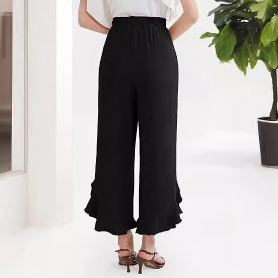 Fashion Ruffle Bell-Bottom Pants – Women's Ankle-Length Slim Fit Trousers