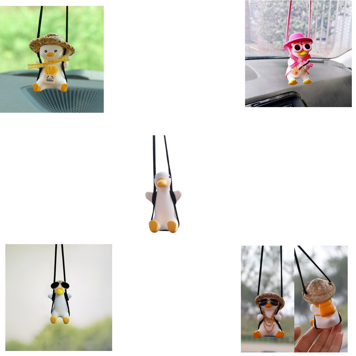 Cute Anime Little Duck Car Pendant, Swinging Rearview Mirror Ornament for Girls, Interior Decoration and Gift
