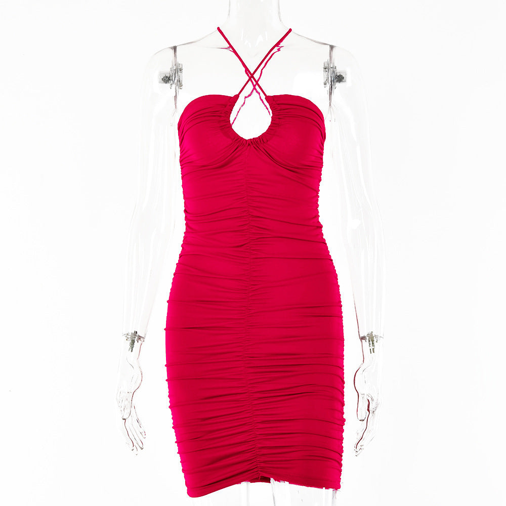 Summer Fashion Women'S New Hollow Fold Sling Hanging Neck Casual Dress