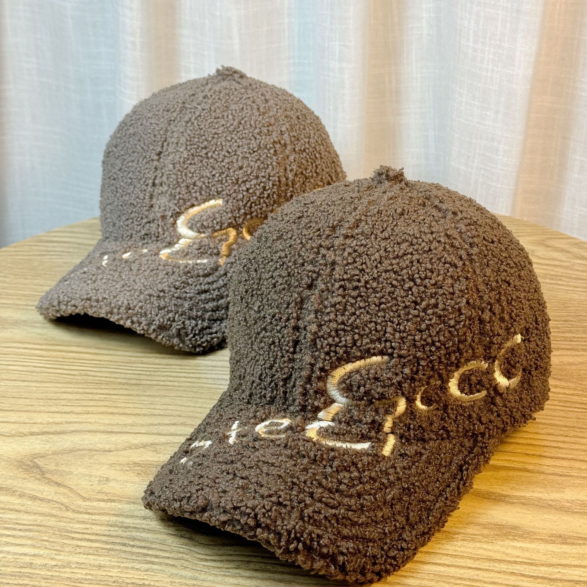 Outdoor Upgrade Warm Lamb Fur Peaked Cap – Embroidered Letters, Face-Slimming Design