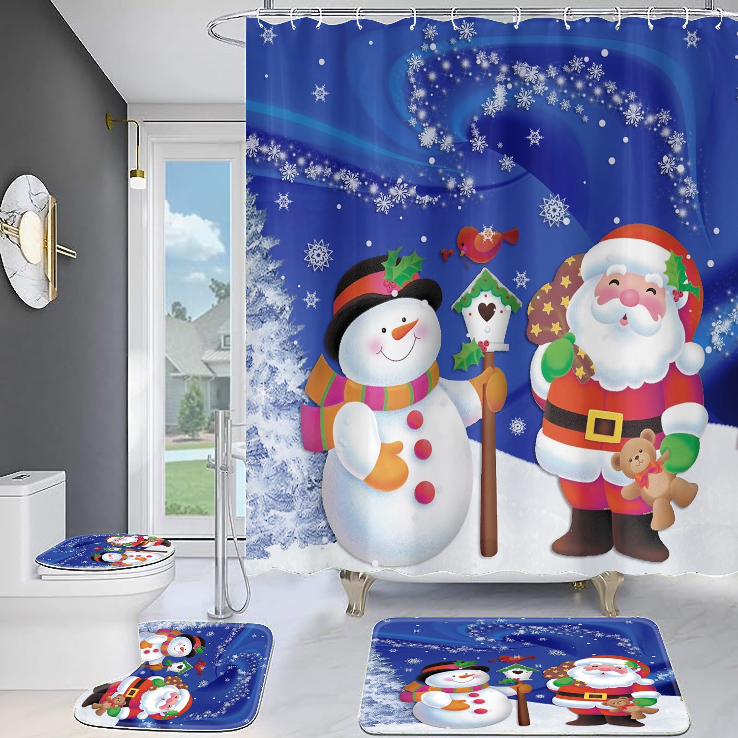Christmas Old Man Digital Full Polyester Toilet Floor Mat