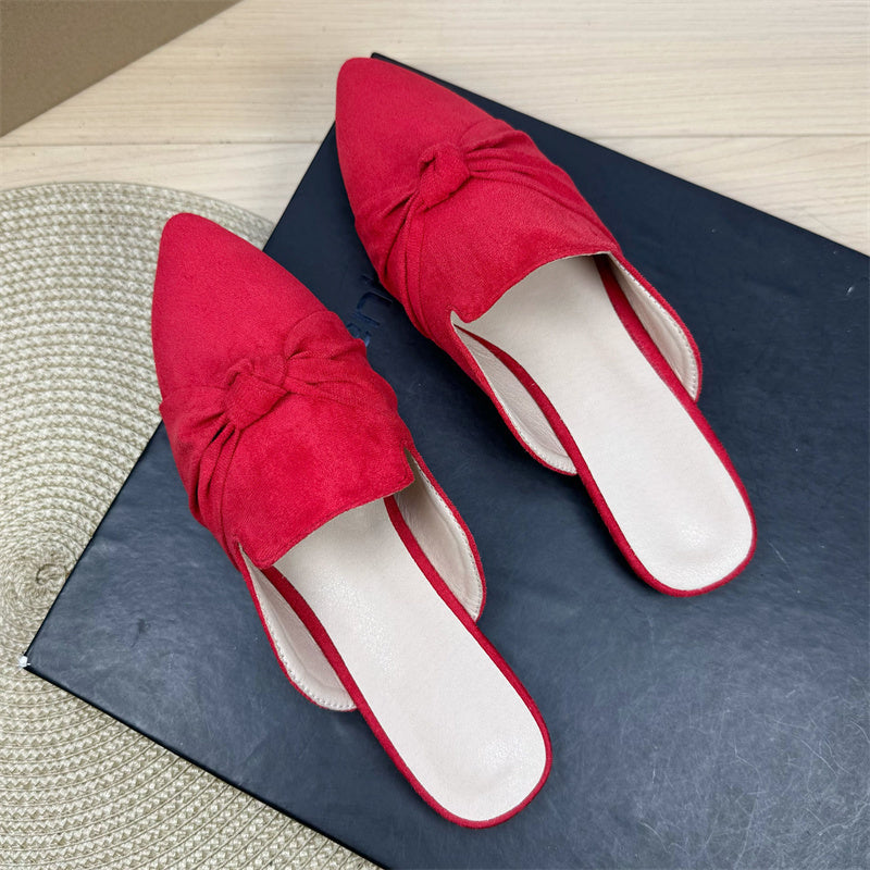Bow Toe Korean Style Simple Pointed Flat Lazy Half Slippers