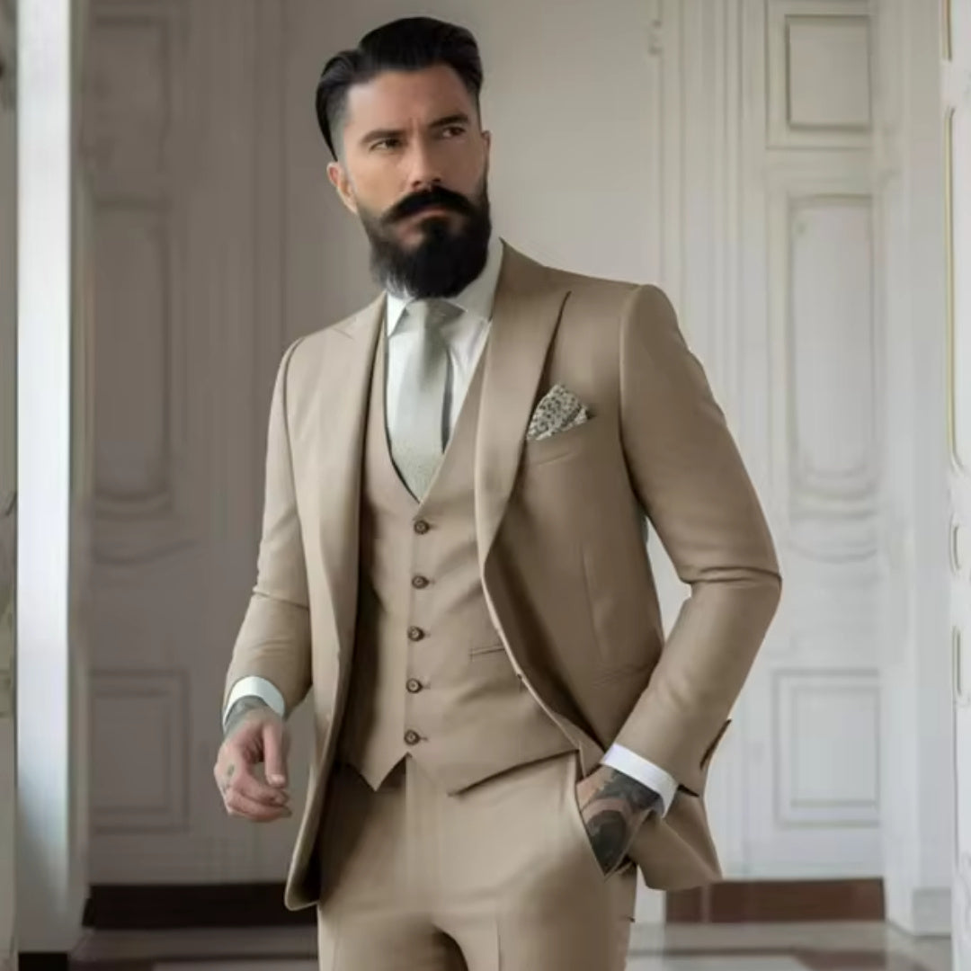 Men's Slim Fit Solid Color Business Suit Set