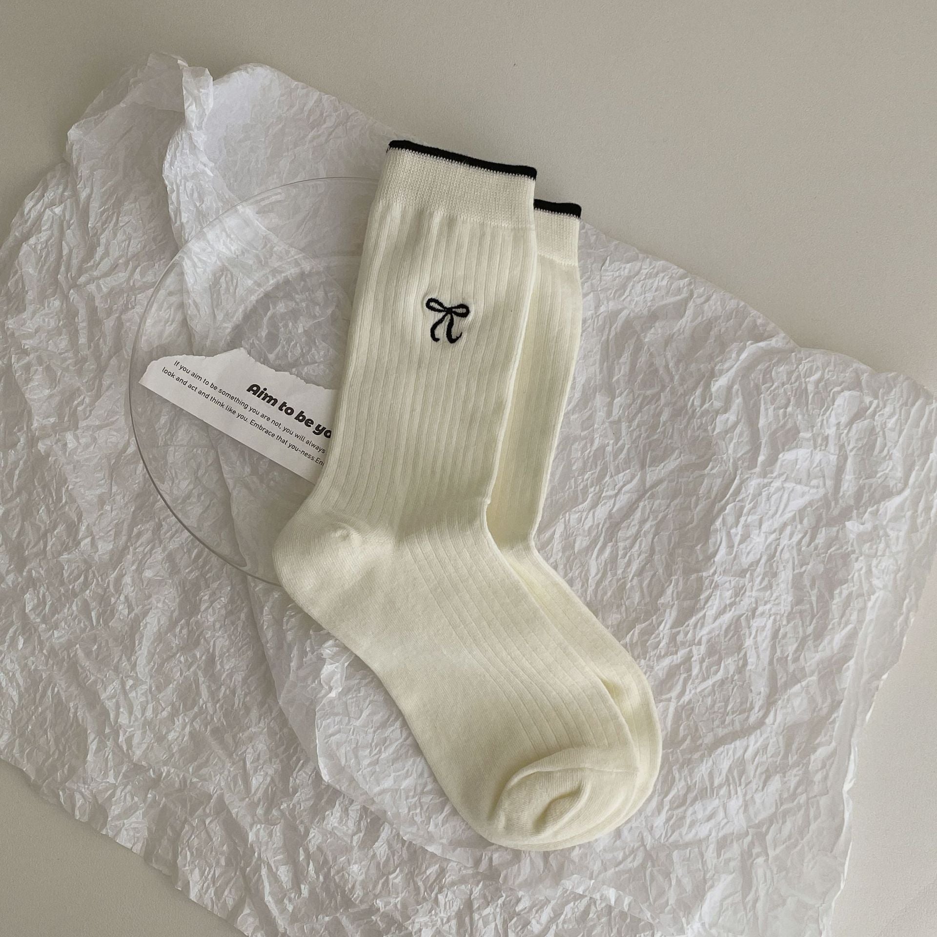 South Korea Ins Wear Blogger Color Block Embroidery Bow Bunching Socks