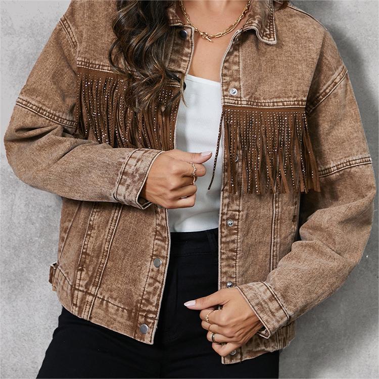 Women's Tassel Lapel Cotton Coat Street Style Regular Fit