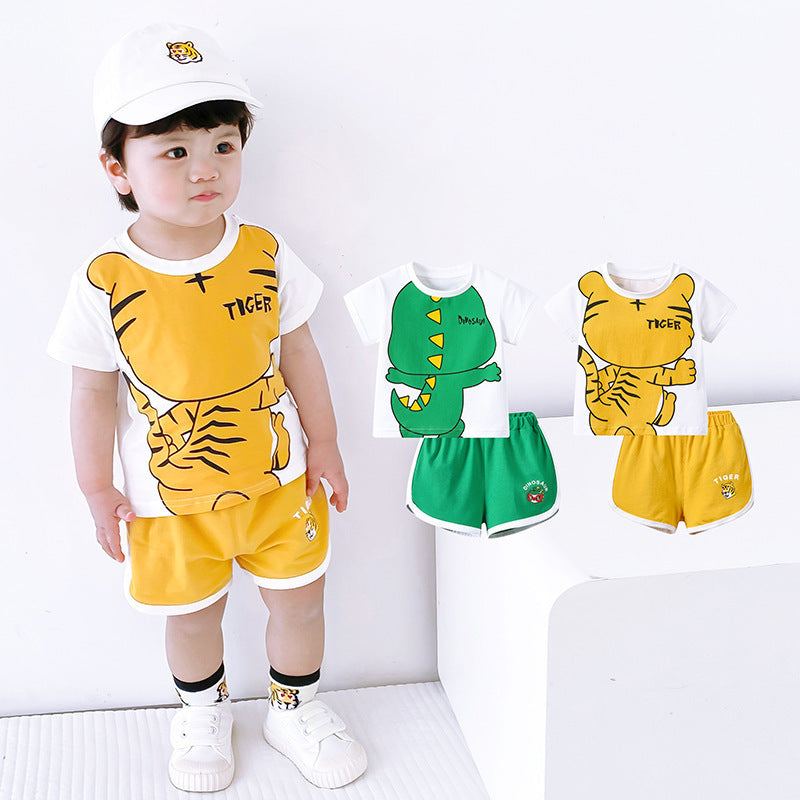 Baby Cute Funny Cartoon Print Casual Short Sleeve Suit