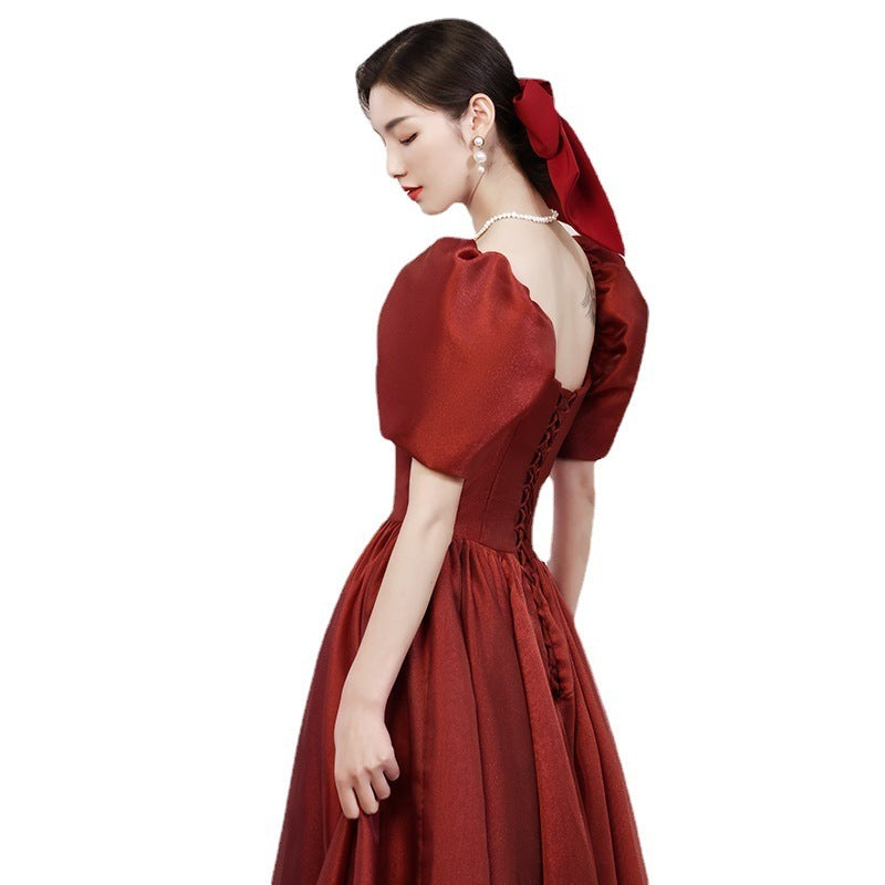 Ladies Fashion Personality Burgundy Engagement Dress