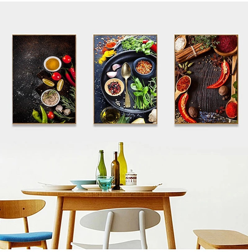 Kitchen Wall Art – Vanilla & Spice Themed Canvas Painting for Home & Restaurant Decor