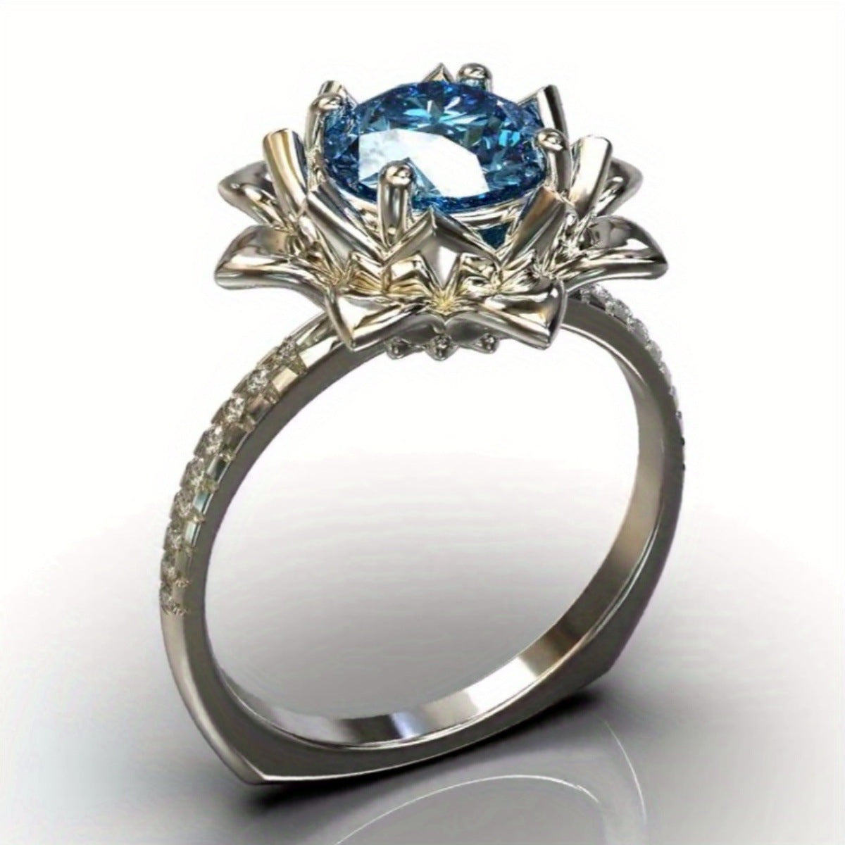 Lotus Shaped Silver Electroplated Copper Women's Ring