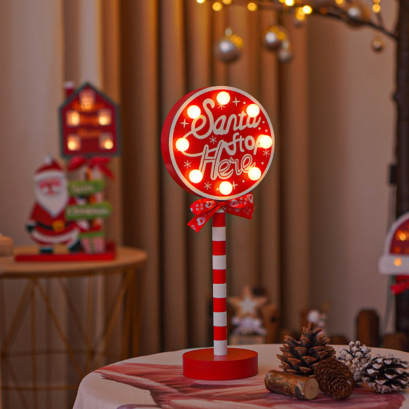 Wooden Christmas STOP Road Decorative Light