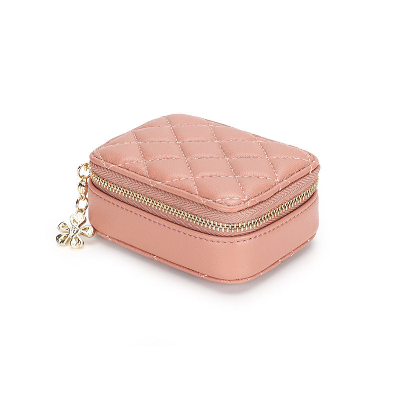 Genuine Leather Checker Pattern Storage Bag