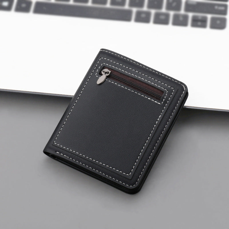 Men's Vertical Zippered Wallet PU Leather Slim Solid Color