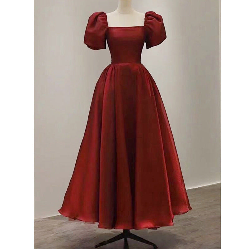 Ladies Fashion Personality Burgundy Engagement Dress