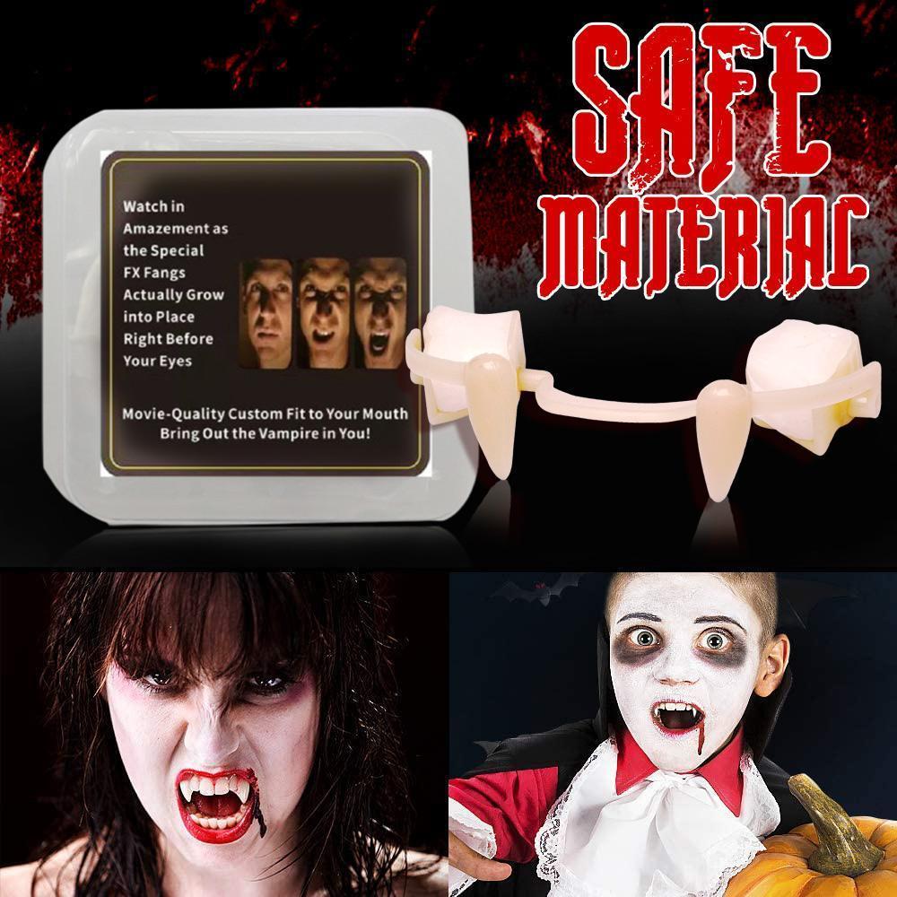 Halloween Retractable Vampire Fangs – Horror Cosplay Teeth for Masquerade and Zombie Party Props