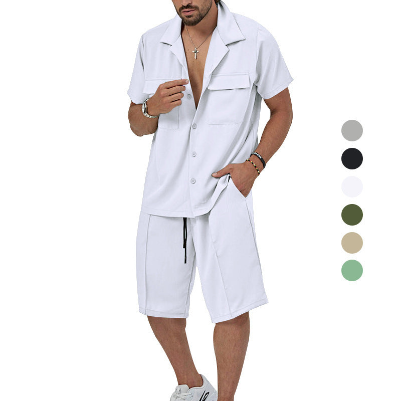 Men's Lapel Casual Shirt And Shorts Two-piece Set