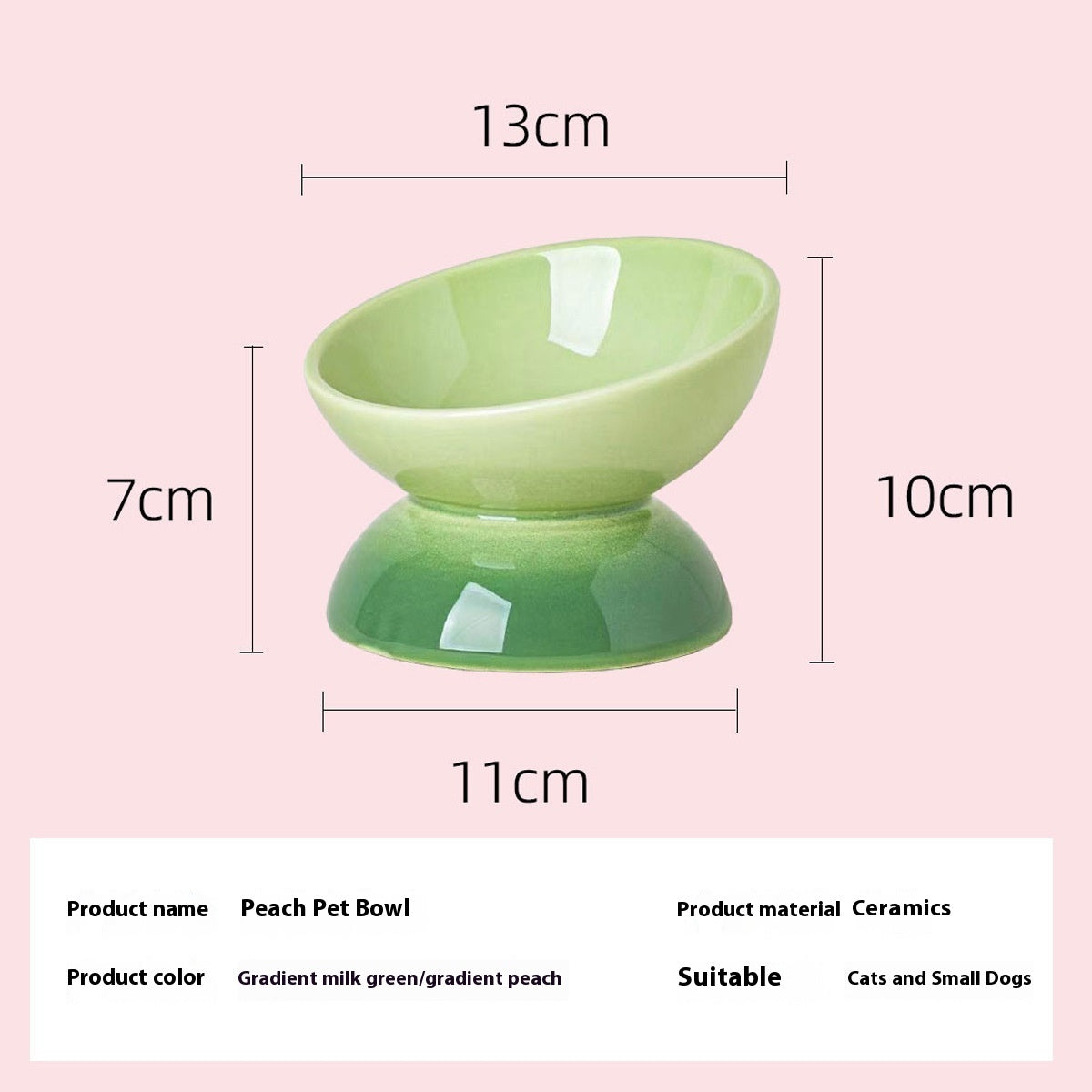 Cat Bowl Ceramic Oblique Mouth Protection Cervical Spine Large Capacity Large Diameter