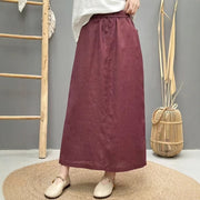 Women’s Linen Long Skirt – Solid Color Elastic Waist Maxi Skirt