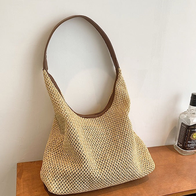 Retro Straw Woven Tote Bag – Large Capacity Shoulder Beach Bag