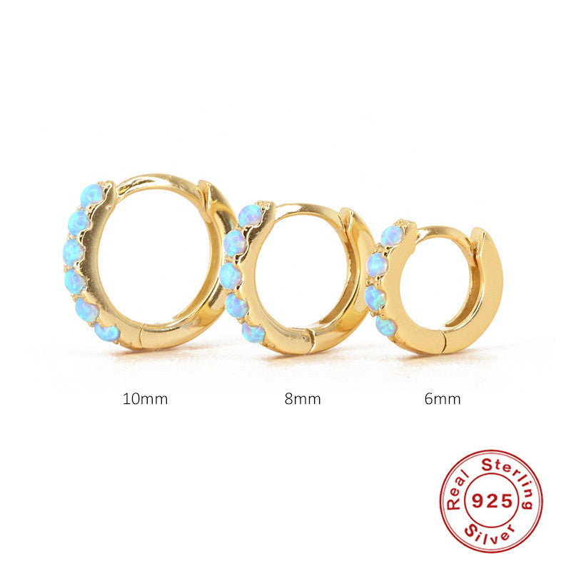 S925 Sterling Silver Round Opal Diamond Earrings