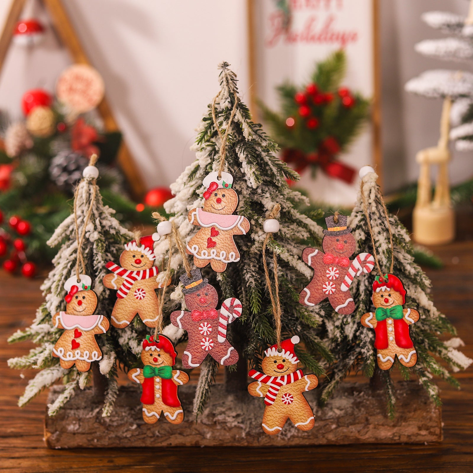 Christmas Decorations Cartoon Four-grid Wooden Gingerbread Man Couple Doll Pendant