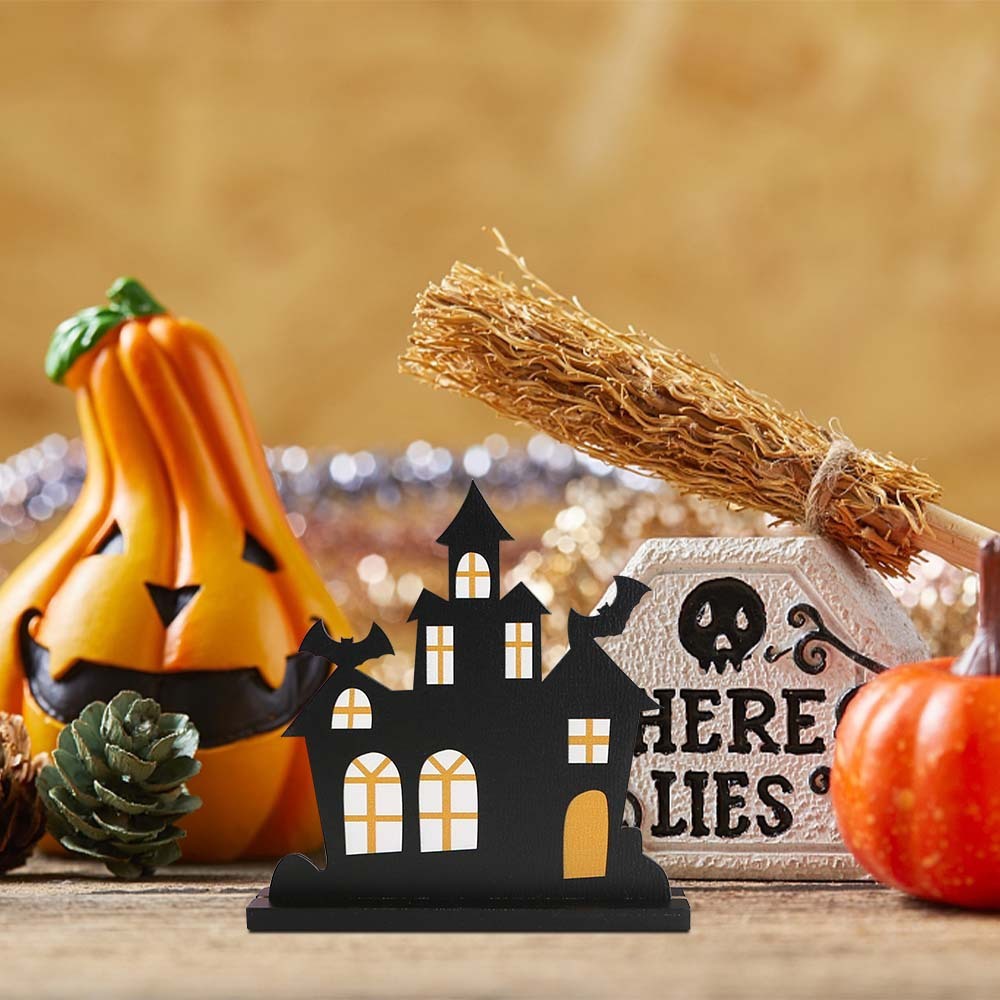 Halloween Wooden MDF Haunted House Decoration – Holiday Party Tabletop Display Craft