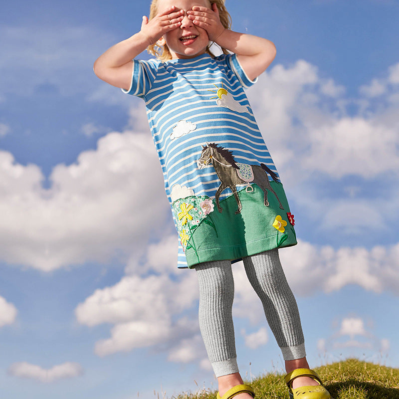 Girls' Skirt Cartoon Printed Cotton Dress