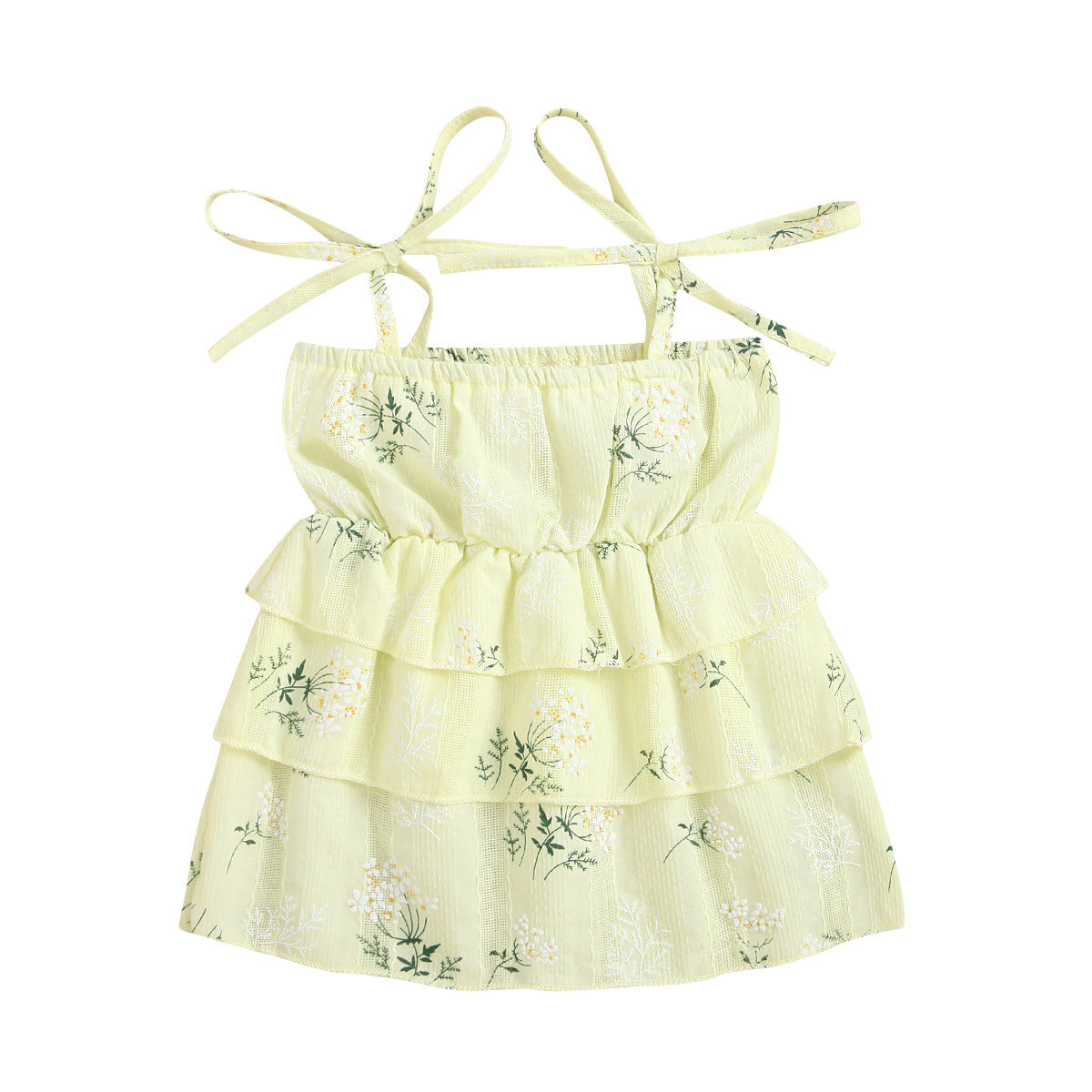 Girls Cotton Dress Casual Sleeveless Flower Strap Cake