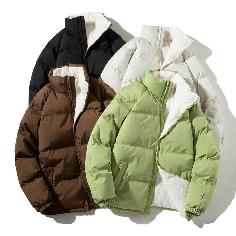Unisex Stand Up Collar Plush Coat Polyester Thickened Loose
