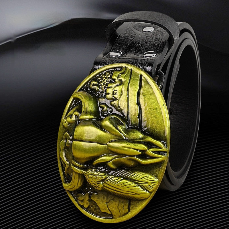 Men's Belt with Cow Head Buckle