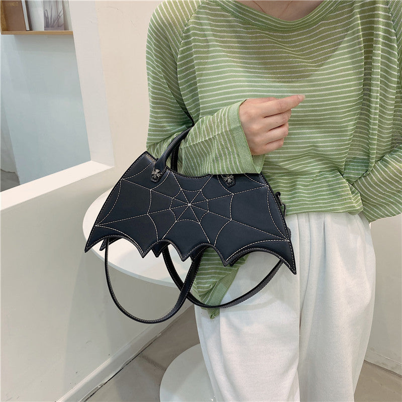 Halloween Spider Web Shoulder Bag – PU Leather Batgirl Style Crossbody Messenger Handbag