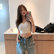 Women's Crop-top Tight-fitting V-neck Short-sleeved T-shirt