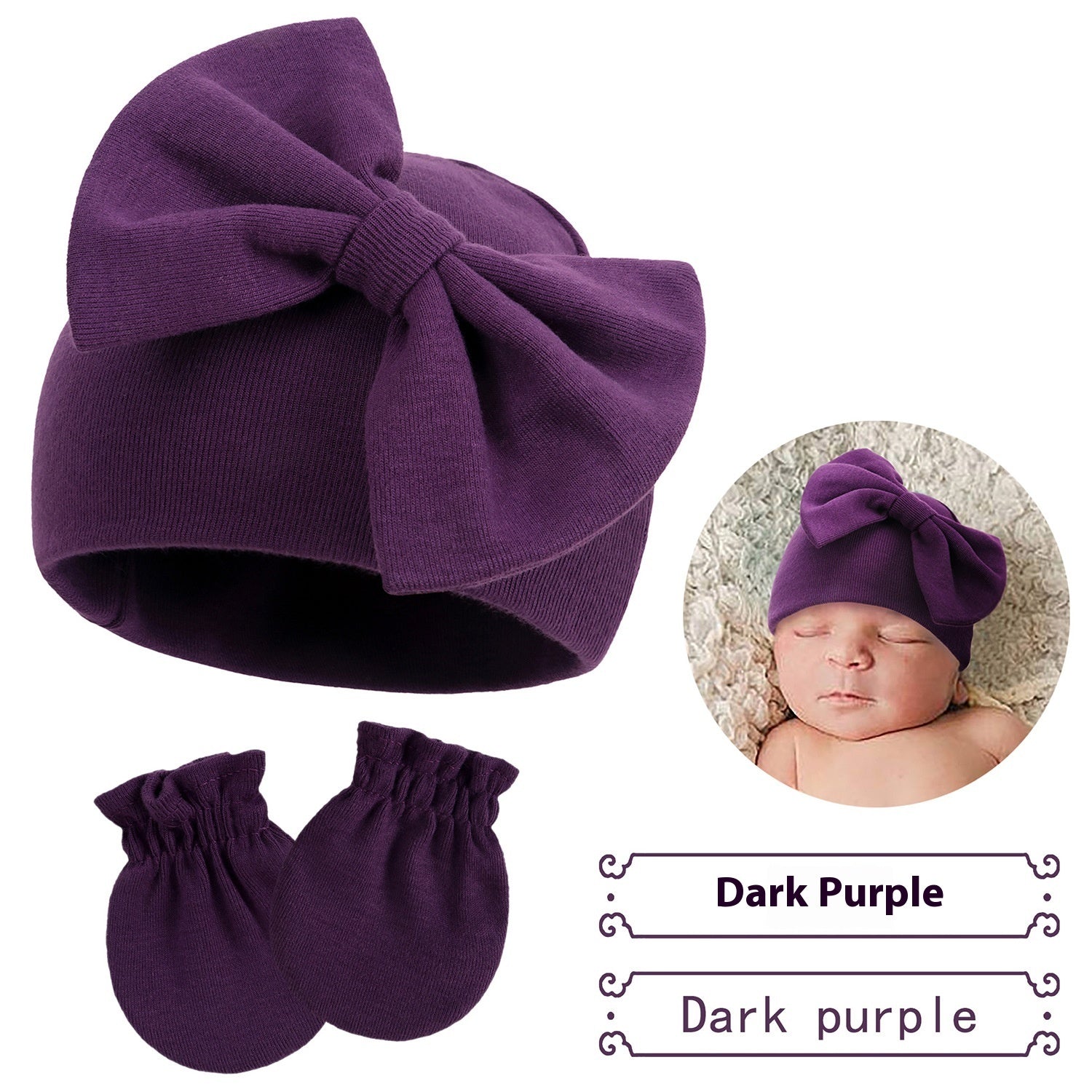 Newborn Fetal Cap Baby Bow Sleeve Cap Fashionable Warm Toddler Gloves Plus Tire Cap